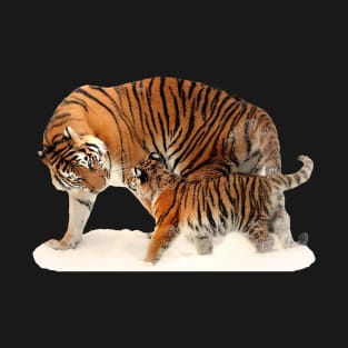 Mom and baby tiger on snow T-Shirt