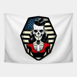 Fun Rockabilly Patriotic Skeleton Tapestry