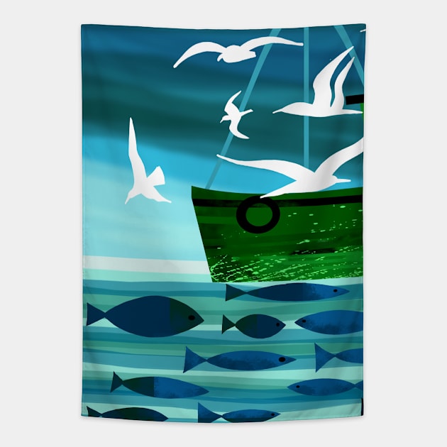 Fishing Boat Tapestry by Scratch