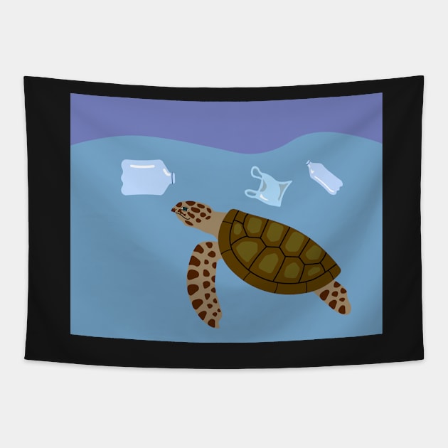 Plastic waste in ocean affect to marine life. Environmental damage concept. Tapestry by Nalidsa