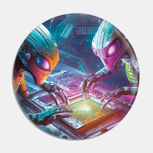 Aliens Repairing their Spaceship Pin by Rosey Elisabeth