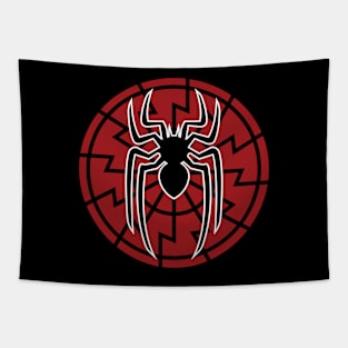 red and black spider emblem. Tapestry