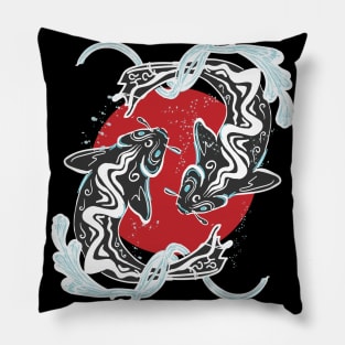 Japanese Koi Black and White Pillow