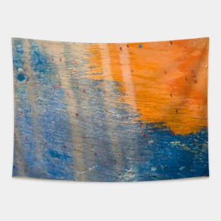 Beautiful blue and orange combination painted wooden surface with scratches Tapestry