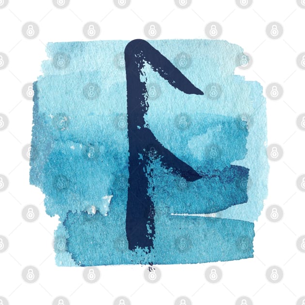 Rune Uruz On Cyan Blue Watercolor (Runes and Watercolors) by El Onix