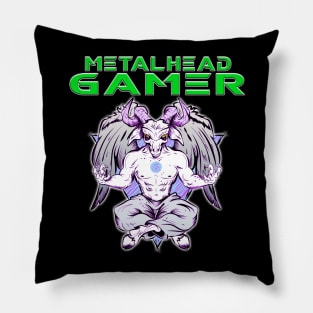 Metalhead Gamer Baphomet Meditate Green Pillow