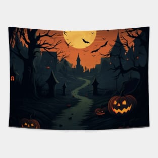 Halloween: Haunted Castle in Dark Forest Tapestry