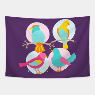 Colorful Birds Hand Drawn Easter Tapestry