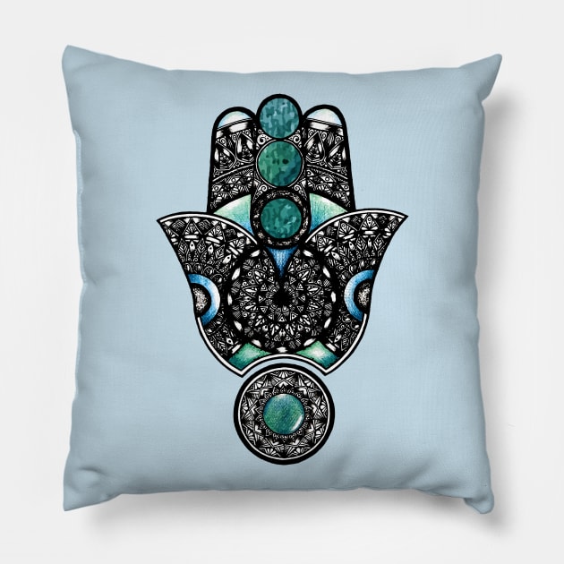 Hamsa blue hand Pillow by Lamink