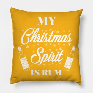 My Christmas spirit is rum, Funny Christmas pun, Alcohol holiday humour Pillow