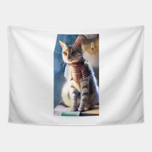 Fantasy cat princess on armor, AI art Tapestry