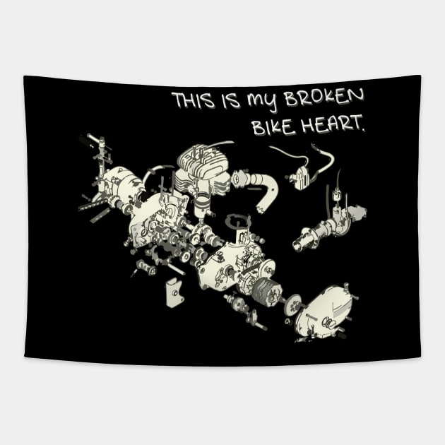 BROKEN BIKE HEART - MOTORCYCLE ENGINE Tapestry by Pannolinno