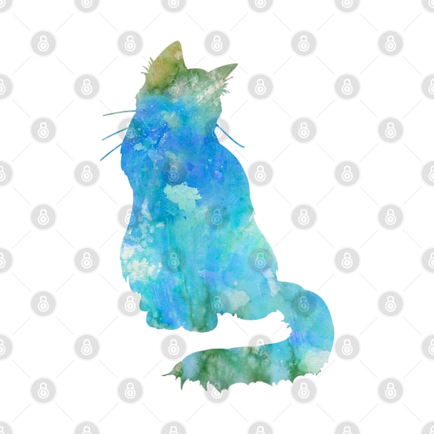 Turquoise Cat Watercolor Painting by Miao Miao Design