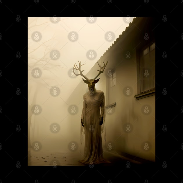 Scary Horned Halloween Demon: Outside My Bedroom Window on a Dark Background by Puff Sumo