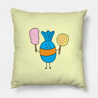 cute candy holding lollipop and cutton candy Pillow