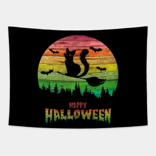 Vintage Halloween Cat Witch Tapestry