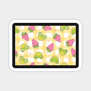 Frogs and Strawberries on yellow plaid Magnet