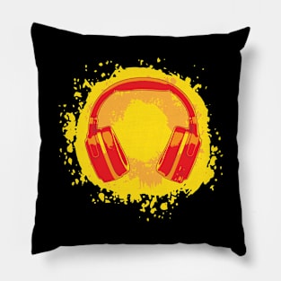 Headphones Art, Red & Yellow Pillow