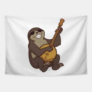 Cartoon sloth playing banjo Tapestry