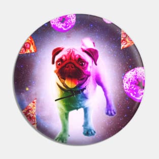 Rainbow Space Pug With Pizza And Doughnut Pin