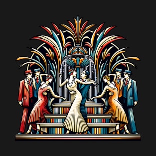 Roaring Twenties Dancers Art Deco Fountain T-Shirt