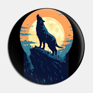 Full Moon Midnight Lone Aplha Black Dire Wolf Pin