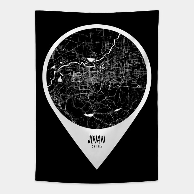 Jinan, China City Map - Travel Pin Tapestry by deMAP Studio