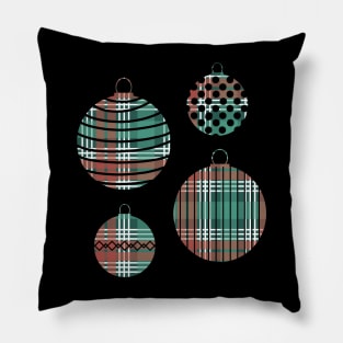 Red, Green and White Tartan Christmas Baubles Pillow