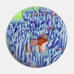 Brown Mouse in Blue Mushroom Pin