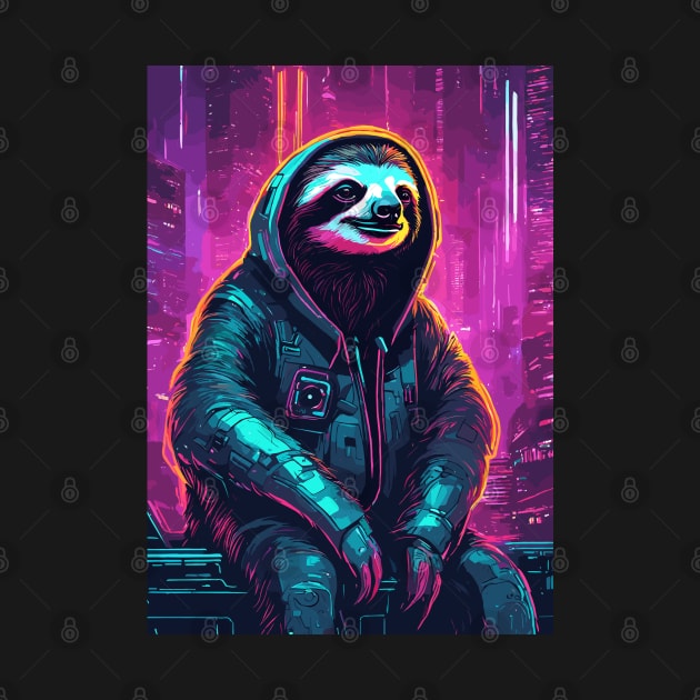 Cool Sloth Neon Cyberpunk Futuristic by Art-Jiyuu