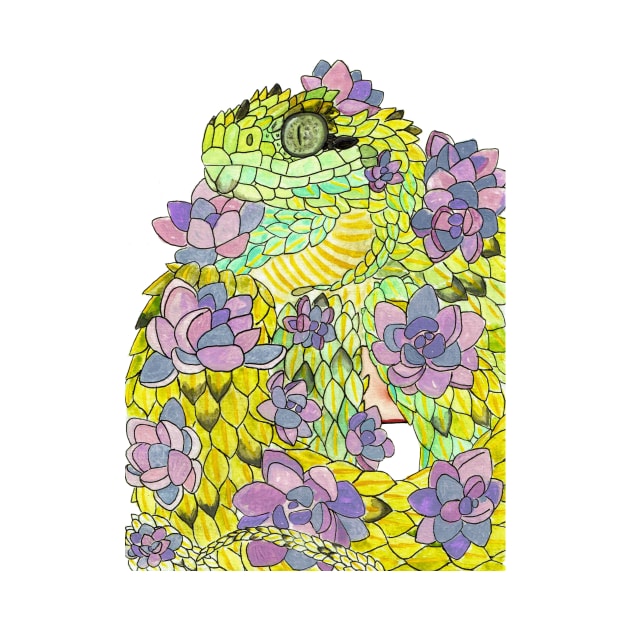 Hairy Bush Viper with Succulents by SugarDrake