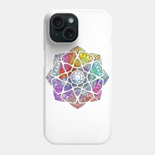 Rainbow Prismatic Crystal Mandala - Black Outline Phone Case