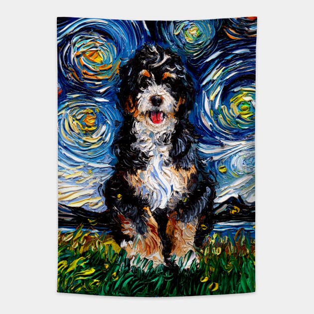 Bernedoodle Night Tapestry by sagittariusgallery