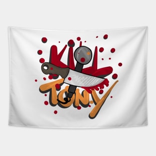 Kill Tony Cartoon Knife  & Mic Design In Red And Yellow (White) Tapestry