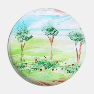 Summer landscape, trees and beautiful nature. Encaustic, art decoration, sketch Pin