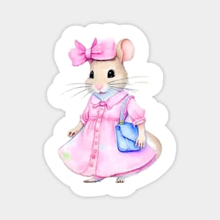 Cute baby mouse in a pink dress Magnet