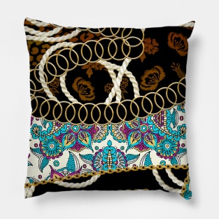 Gold chains, flowers, leopard skin texture, rope, ethnic design Pillow