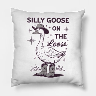 Silly Goose on the Loose - Funny Cowboy Goose Design Pillow
