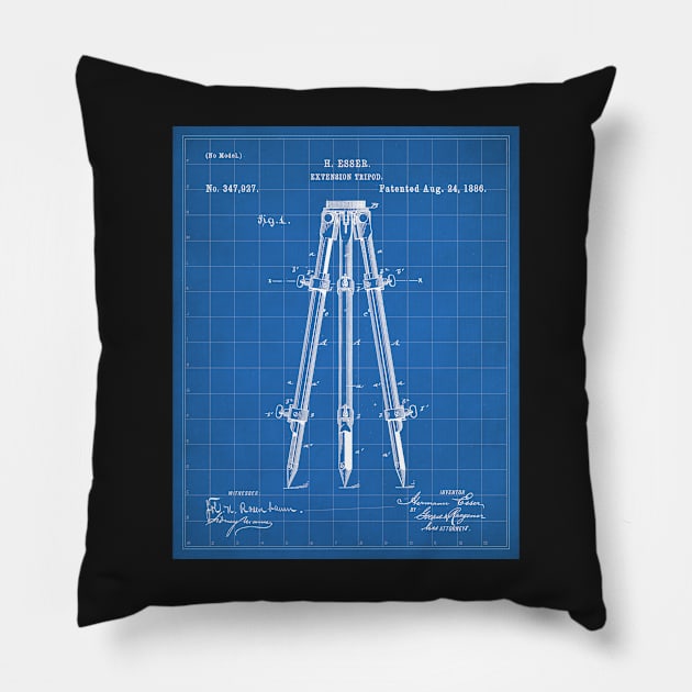 Surveyor Tripod Patent - Land Surveying Geology Geography Art - Blueprint Pillow by patentpress