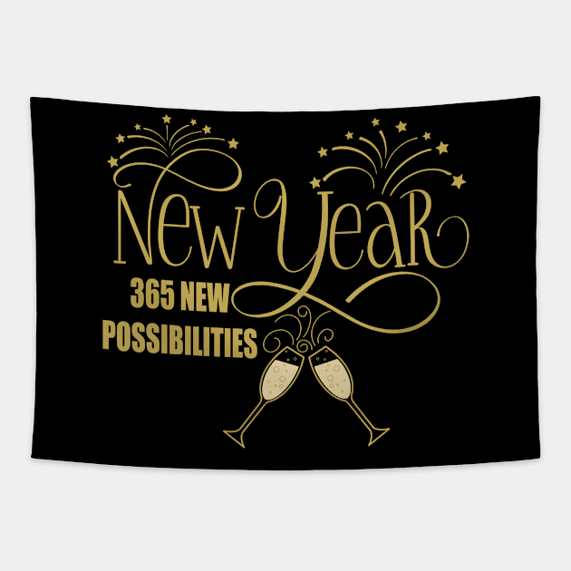 New Year, 365 New Possibilities, Fireworks, Toast, Sparkling Wine Tapestry by Gsallicat