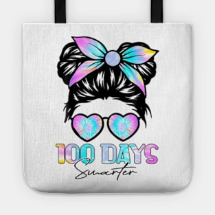 100 Days Smarter Girls Messy Bun Hair 100th Day Tie Dye Tote