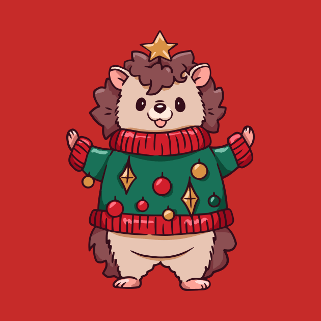 Cute Cartoon Christmas Hedgehog by SLAG_Creative