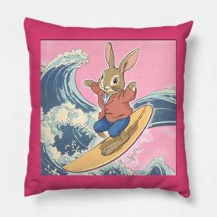 Ocean Waves of a Surfer Doing Surf Tricks on Surfboard Surfing Life of Rabbit Pillow