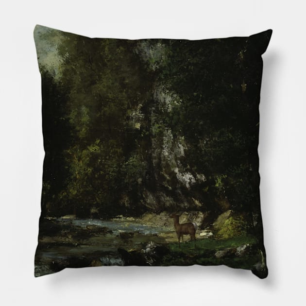 The Brook of Les Puits-Noir by Gustave Courbet Pillow by Classic Art Stall