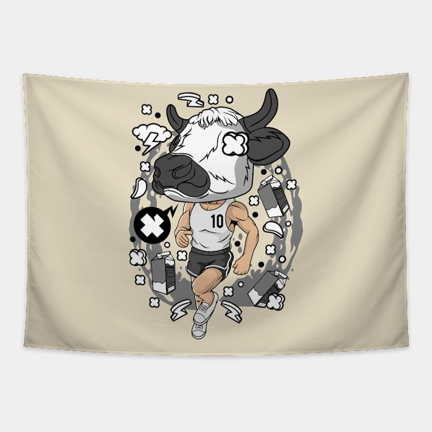 athlete cow head Tapestry by Mako Design 