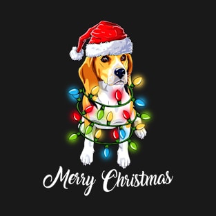 Merry Christmas Beagle Dog Wear Santa Hat Funny Gift Christmas T-Shirt