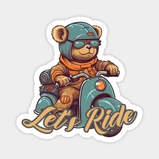 A cute teddy bear riding scooter bike Magnet