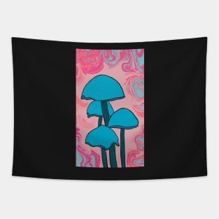 Groovy Blue Mushroom Quartet Tapestry