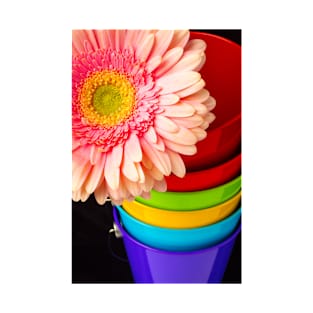 Grebera Daisy In Colorful Buckets T-Shirt