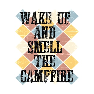 "Wake Up And Smell The Campfire Retro Colorful Square Sunset Tiles" T-Shirt